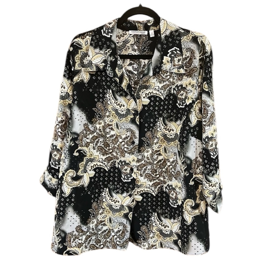 Plus size Notations WomanBlack‎ & White Paisley Blouse  Size 3X